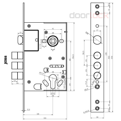 Замок дверной DOORLOCK DL932С/67/85мм, цилиндровый
