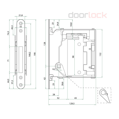 Корпус замка со скрытой ручкой Bonaiti B NO-HA с магнитной защелкой