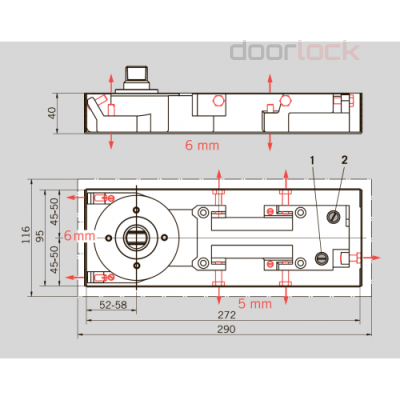 Доводчик DORMA BTS60, без фикс., корпус, крышка, стд. шпиндель EN 3, с петлей и планкой