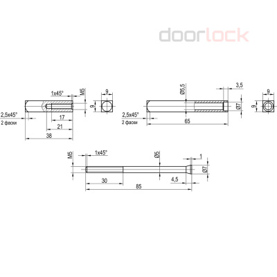 Разрезной шток DOORLOCK для замков с функцией &quot;антипаника&quot; (9 мм/65х65 мм)